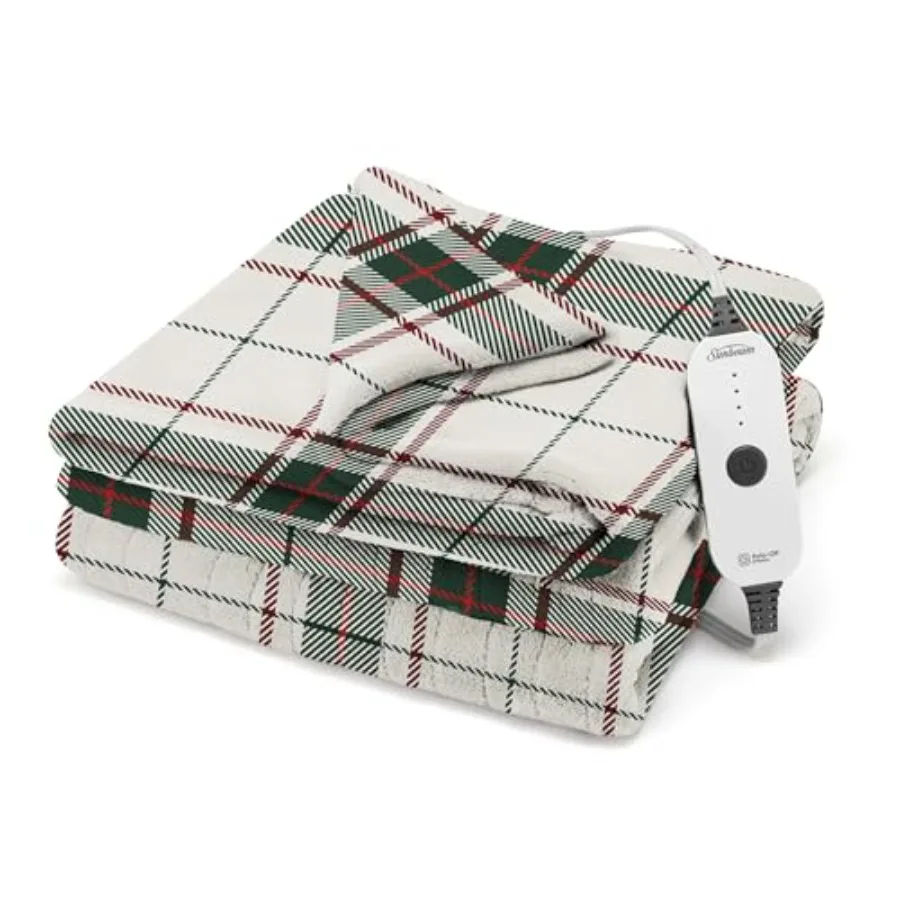 

Electric Throw Royal Posh Heated Blanket 4 Heat Settings 4-Hour Auto Shut-Off Fast Heating Warm and Cozy Eggshell Plaid 50" x 6