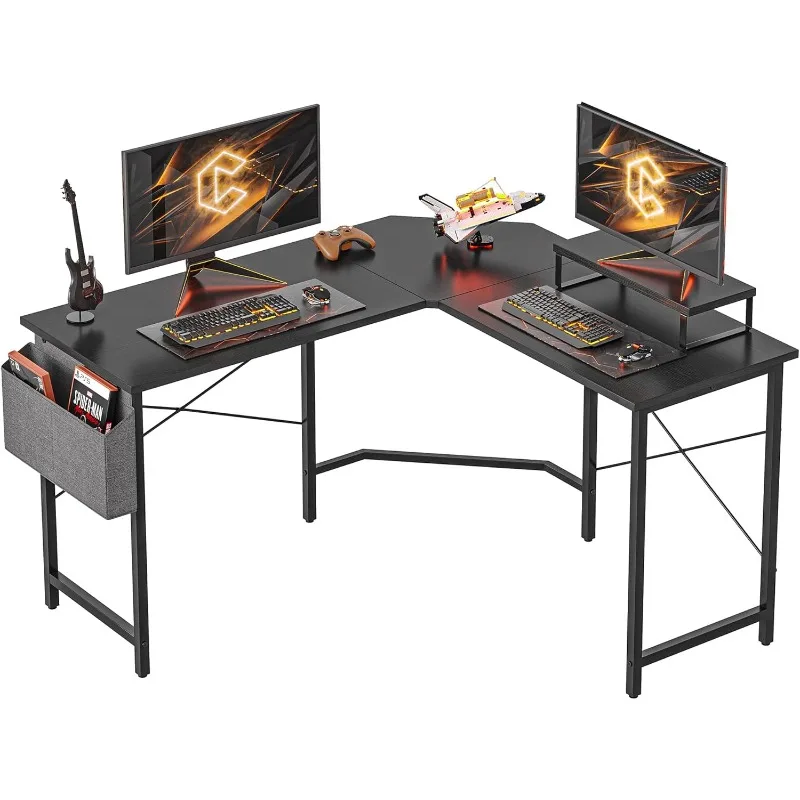 

L Shaped Gaming Desk, 47.2 inch Computer Corner Desk with Monitor Shelf for Home Office Study Writing Workstation, Black