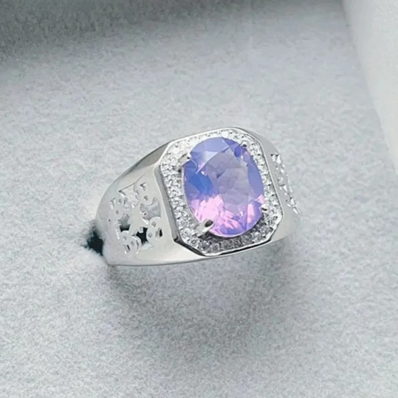

925 Silver Amethyst Ring 3ct Natural Amethyst Jewelry with Certificate 18K Gold Plated Silver Crystal Jewelry
