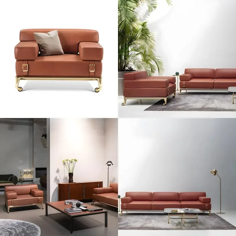 Italian luxury sofa living room leather sofa chair hotel sales office with metal frame wheeled single leather upholstered
