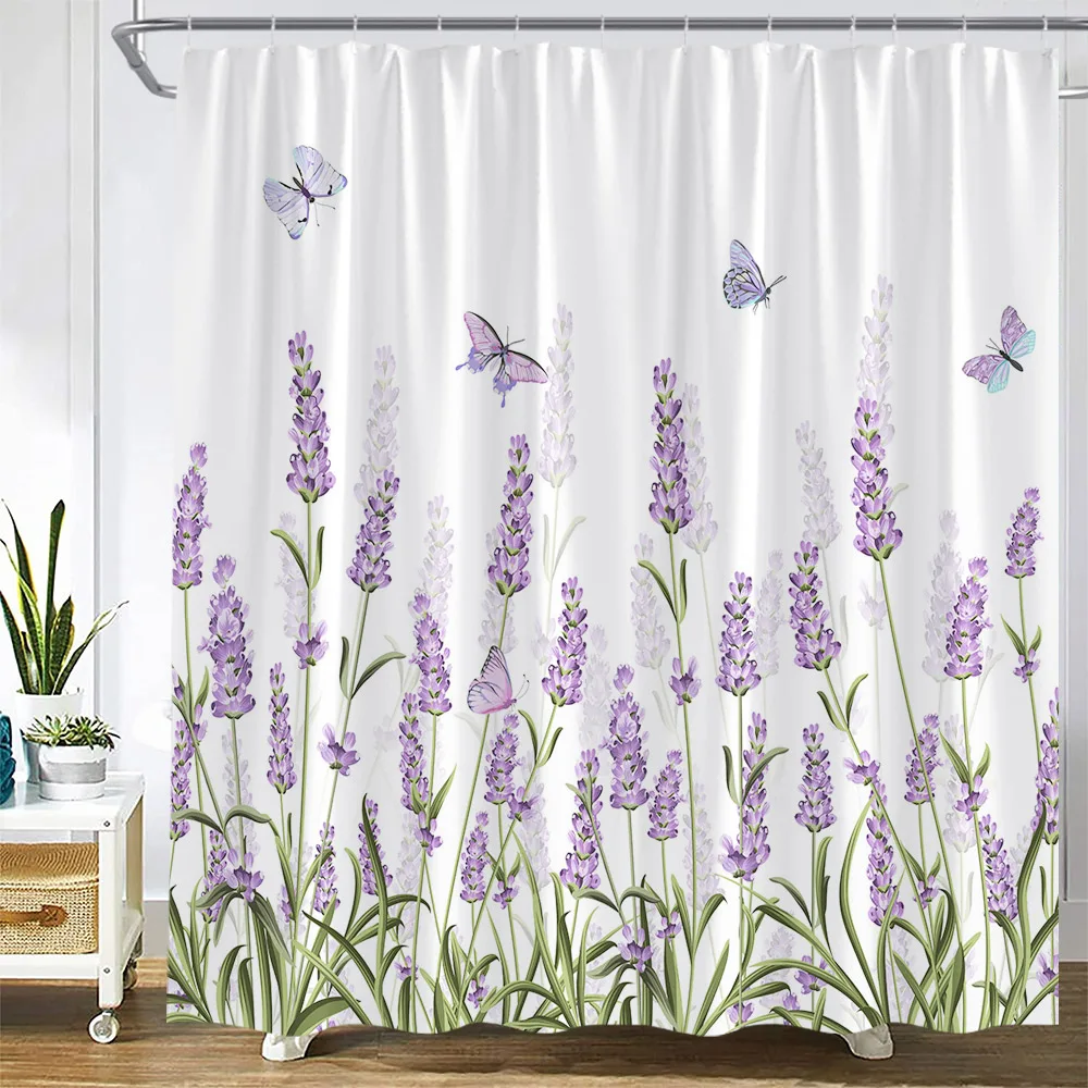 Green Eucalyptus Shower Curtains Watercolor Leaves on The Top Plant with Floral Bathroom Decor Cloth Bath Curtain Set with Hooks