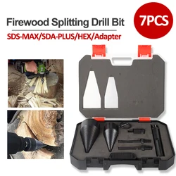 Upgrade 7pcs 32/42mm Firewood Splitting Drill Bit SDS PLUS/SDS MAX/HEX adaptor Wood Splitter Screw Cones Bit For Hammer Drill
