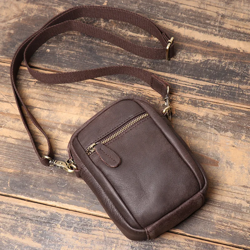 

New Vintage Men's Cow Leather Shoulder Bag Large Capacity Male Crossbody Mobile Phone Bag For Men