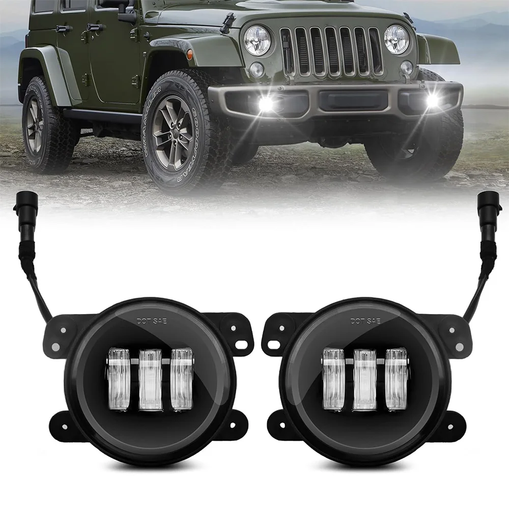 4 Inch LED Fog Lights Compatible With Jeep Wrangler JK JKU TJ LJ 2007-2018 Front Bumper Driving Fog Lamps Assembly DRL Lights