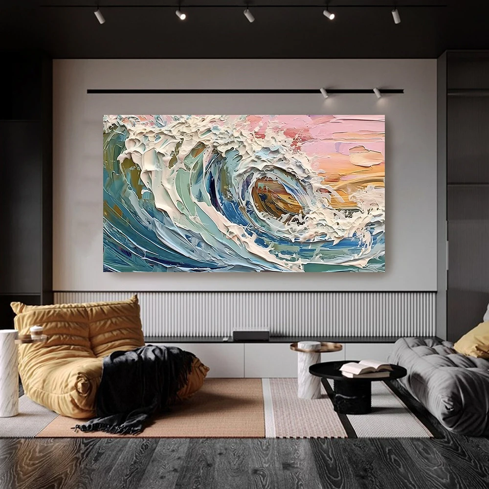 Handmade Oil Painting Original Style Textured Wall Art Ocean Painting Boho Modern Canvas Art  Living Room Decorative Painting