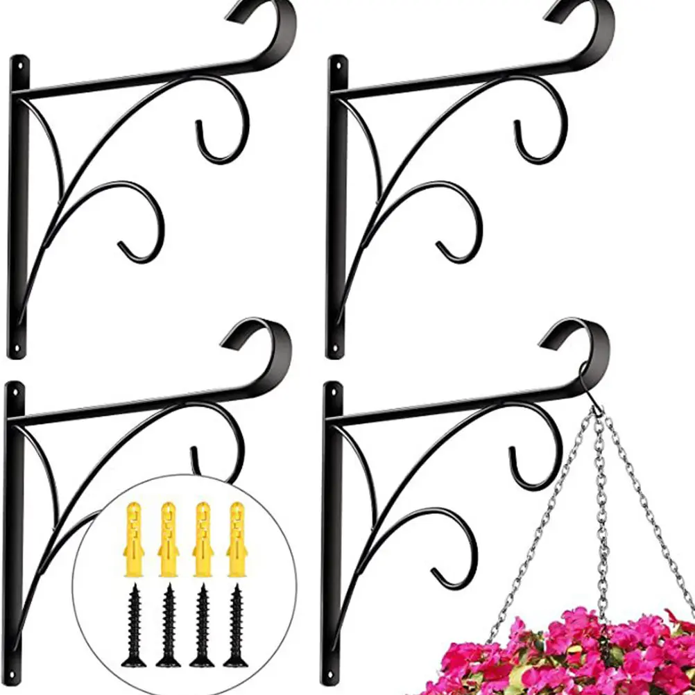 Iron Flower Pot Hanging Hook Wall Mount Planter Bracket for Indoor Outdoor Decor Garden Living Room Balcony Metal Plant Hanger