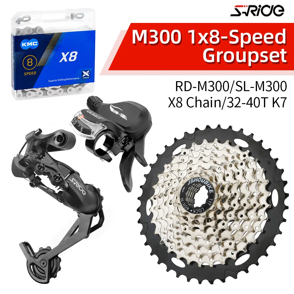 

S-Ride M300 Groupset MTB 1x8 Speed Derailleur 11-25/32/36/40T Cassette KMC X8 Chain 8V Groupkit Shifter 8S Mountain bike 8S kit