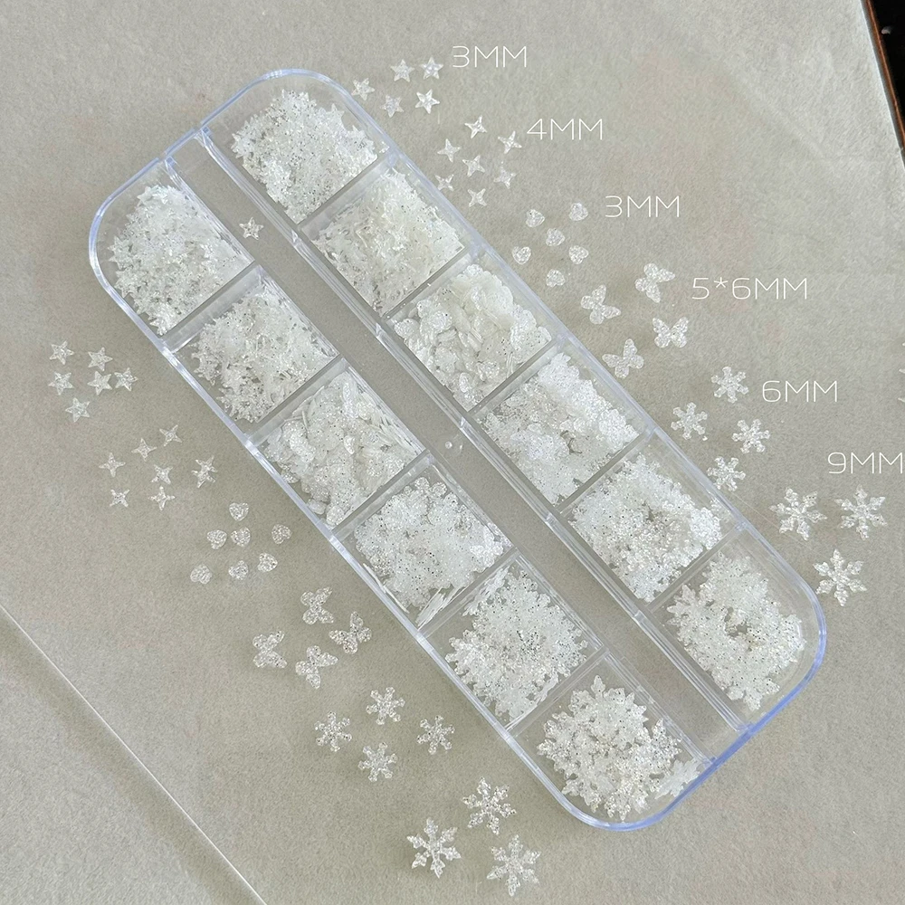 12Grids Christmas Sugar Diamond Snowflake Glitter Nail Charms Sparkling Star Butterfly Heart Nail Flakes DIY Winter Nail Decor view 6