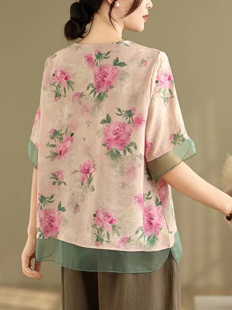 女性中国のファッションブラウス女性花柄シャツ