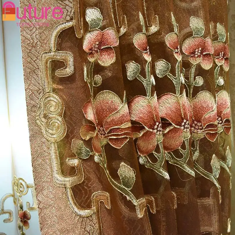 New Chinese luxury and grand french window plant flower embroidered curtain Curtains for Living dining room bedroom