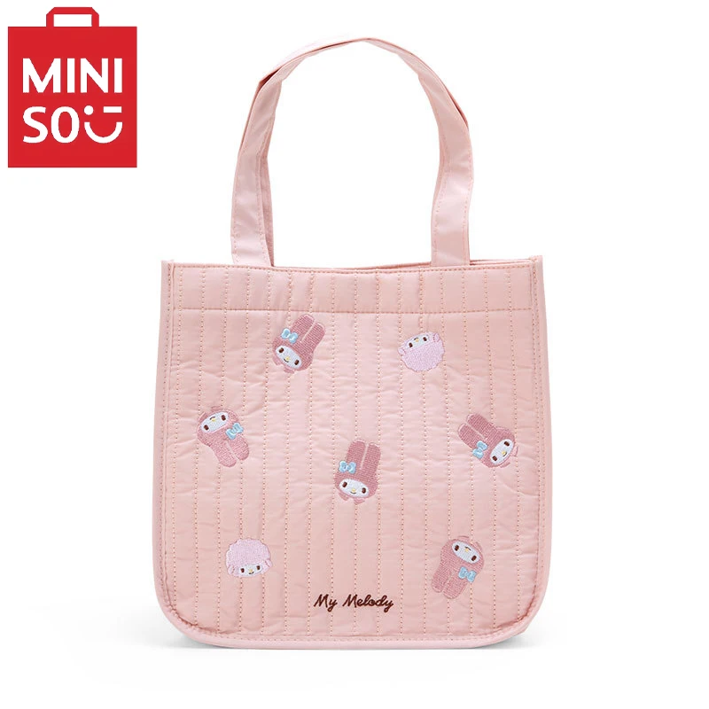 MINISO 산리오 시리즈 만화 귀여운 자수 여성 핸드백, 패셔너블한 캐주얼 런치백, 휴대용 토트백 