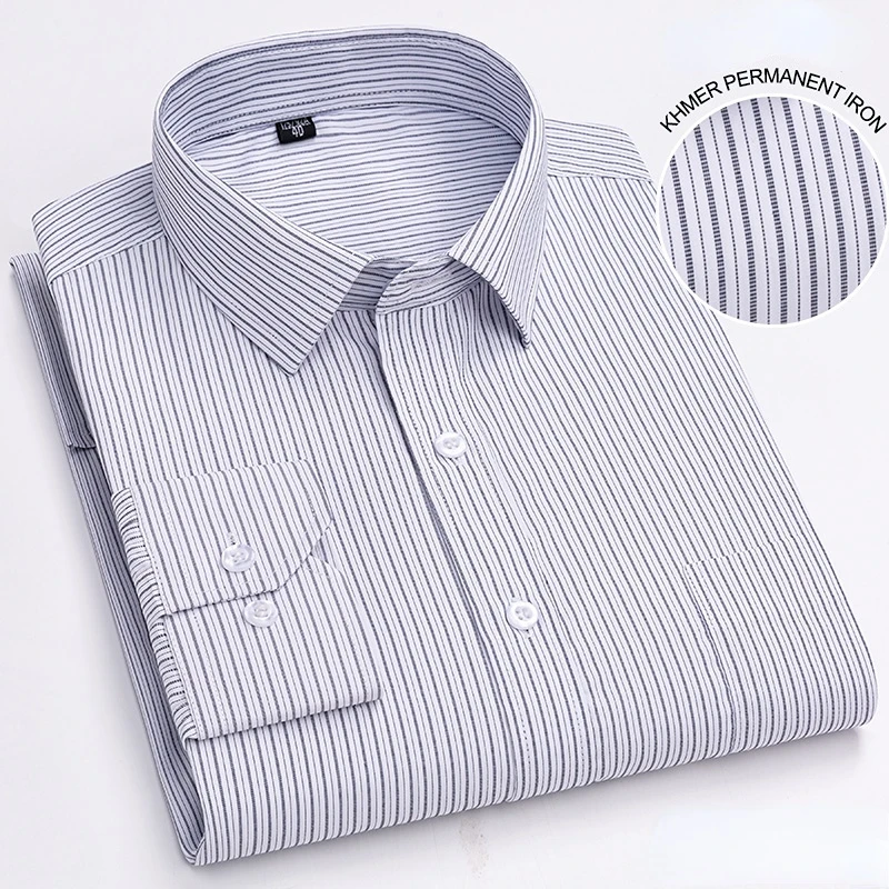 2023 Men\'s Classic Long Sleeve Print Dress Shirts Single Patch Pocket  BusinessOffice Shirt