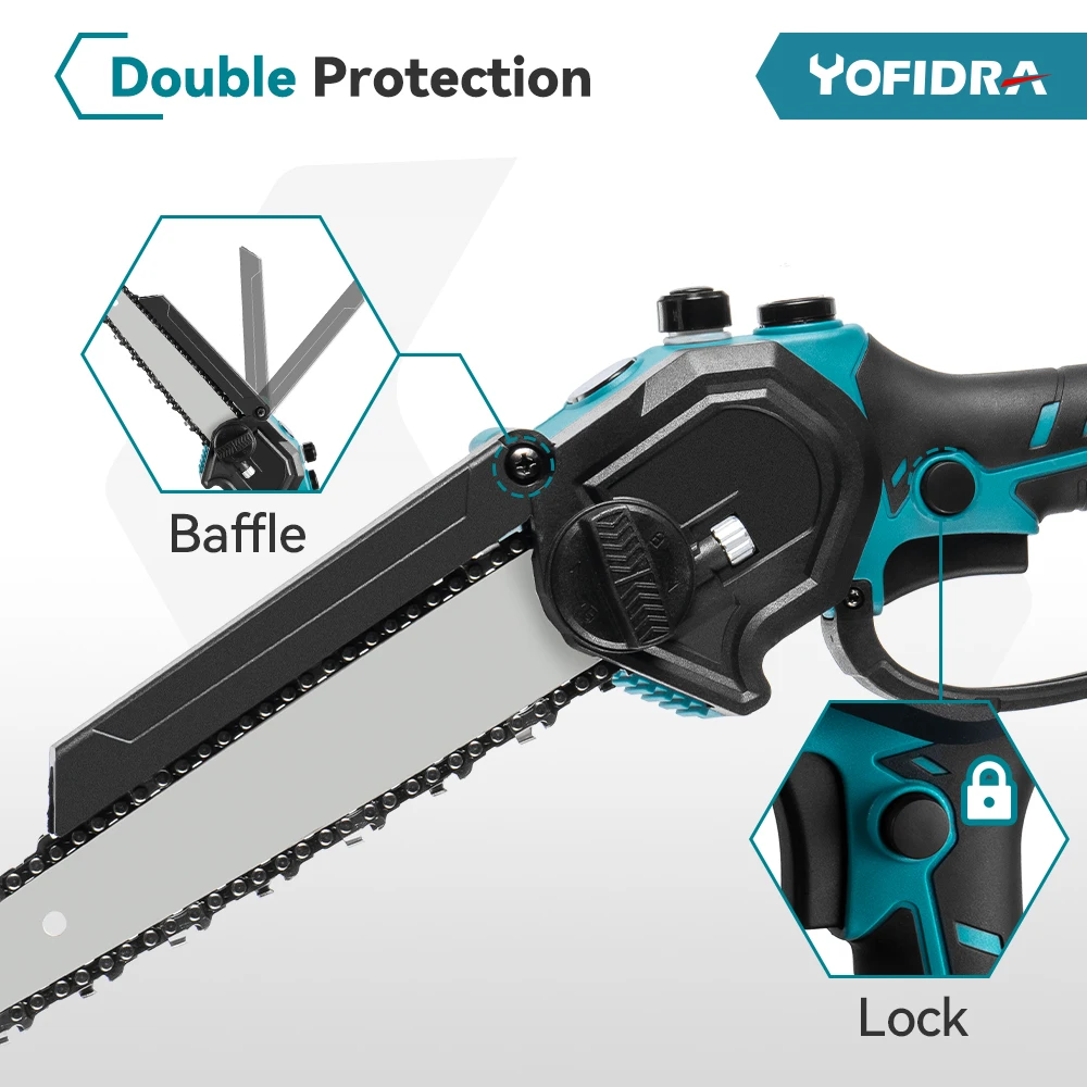 Yofidra 8 Inch Brushless Electric Chainsaw Cordless Rechargeable Woodworking Garden Pruning Saw Tool for Makita 18V Battery