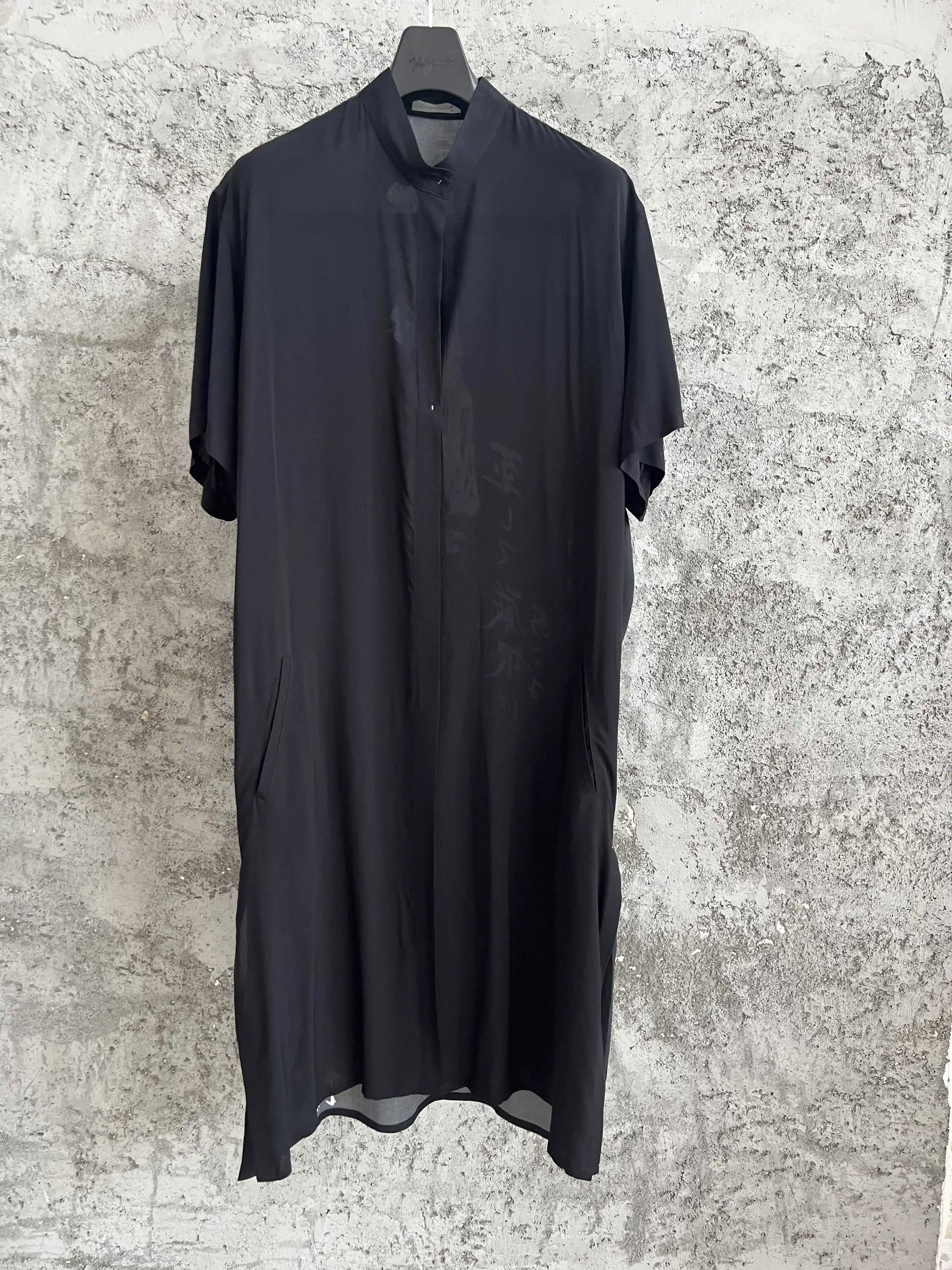 Top-yamamoto dark-themed printed black straight front single-breasted stand-up collar TOP for men