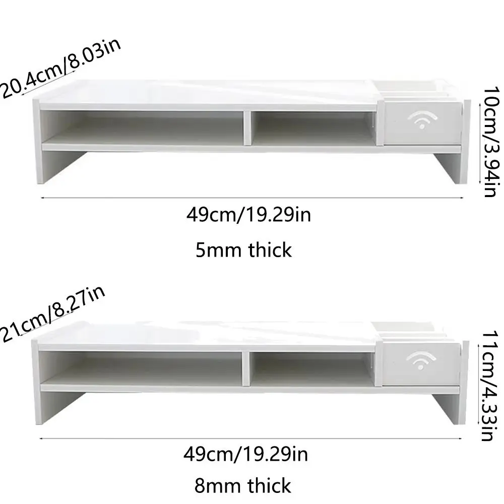 Easy Assemble PC Computer Screen Stand Sturdy Construction Multi Compartment Wooden Desk Computer Riser Multifunctional