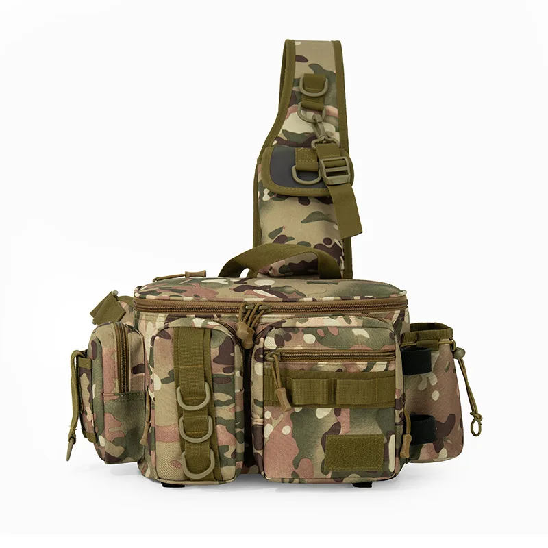 Multifunctional Crossbody Fishing Sling Bag Outdoor Tactical Waist Pack with Rod Holders, Spacious Water-Resistant