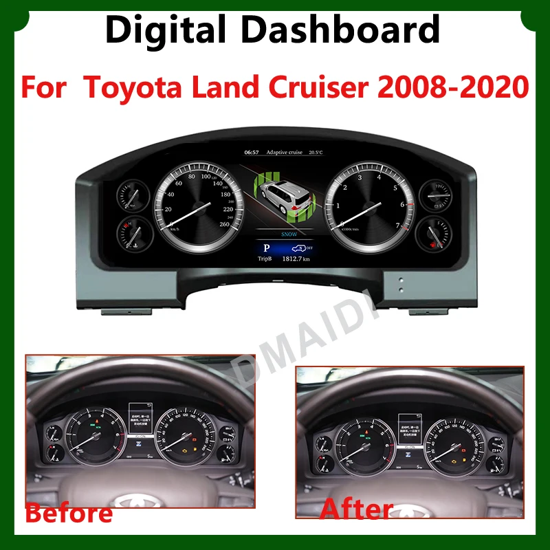 

12.3 Inch Digital Cluster Car LCD Dashboard Linux Instrument Panel Virtual Cockpit Speedmeter For Toyota Land Cruiser 2008-2020