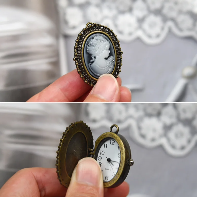 Hoa Khắc Thạch Anh Đồng Hồ Bỏ Túi Cho Nữ Vintage Trắng Hoa Hồng Khắc Ốp Lưng Fob Dây Chuyền Đồng Hồ Cho Bộ Sưu Tập Quà Tặng