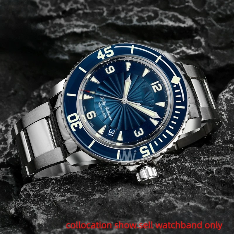 Correa de acero inoxidable de alta calidad de 23mm para Blancpain Fifty Fathoms 5000 5015 hebilla de mariposa accesorios de pulsera de reloj