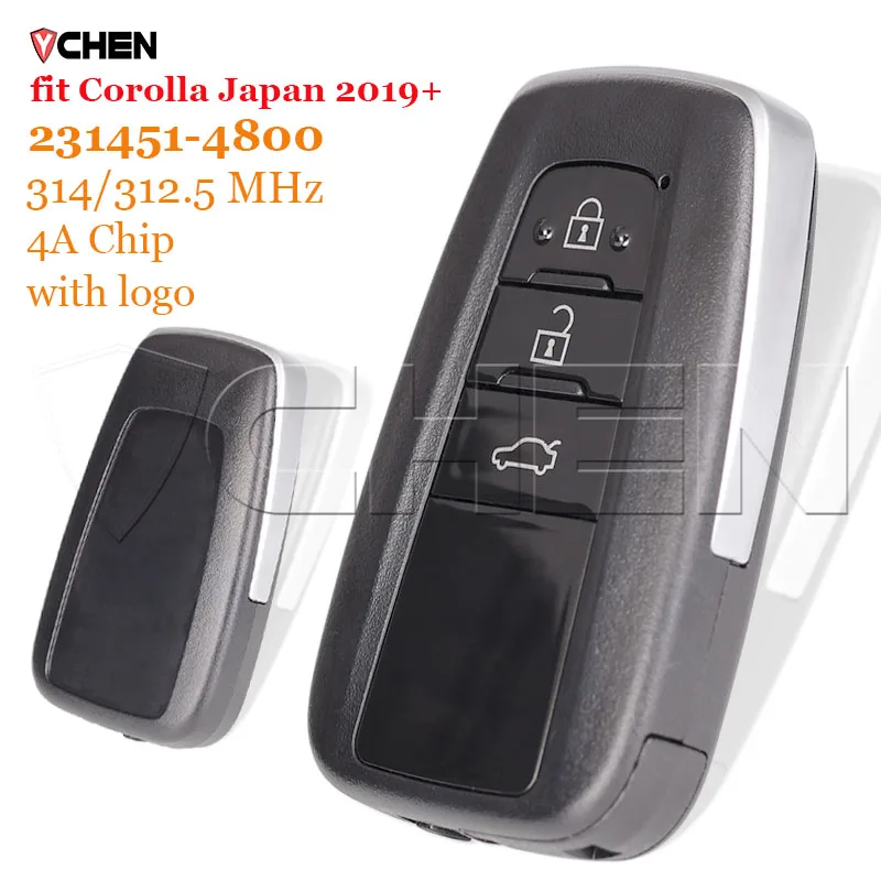 

Car Proximity Card 231451-4800 fit Toyota Corolla Japan 2019+ Remote 4A Chip 314/312.5MHz FSK with Logo Smart Key Fob 3 Buttons