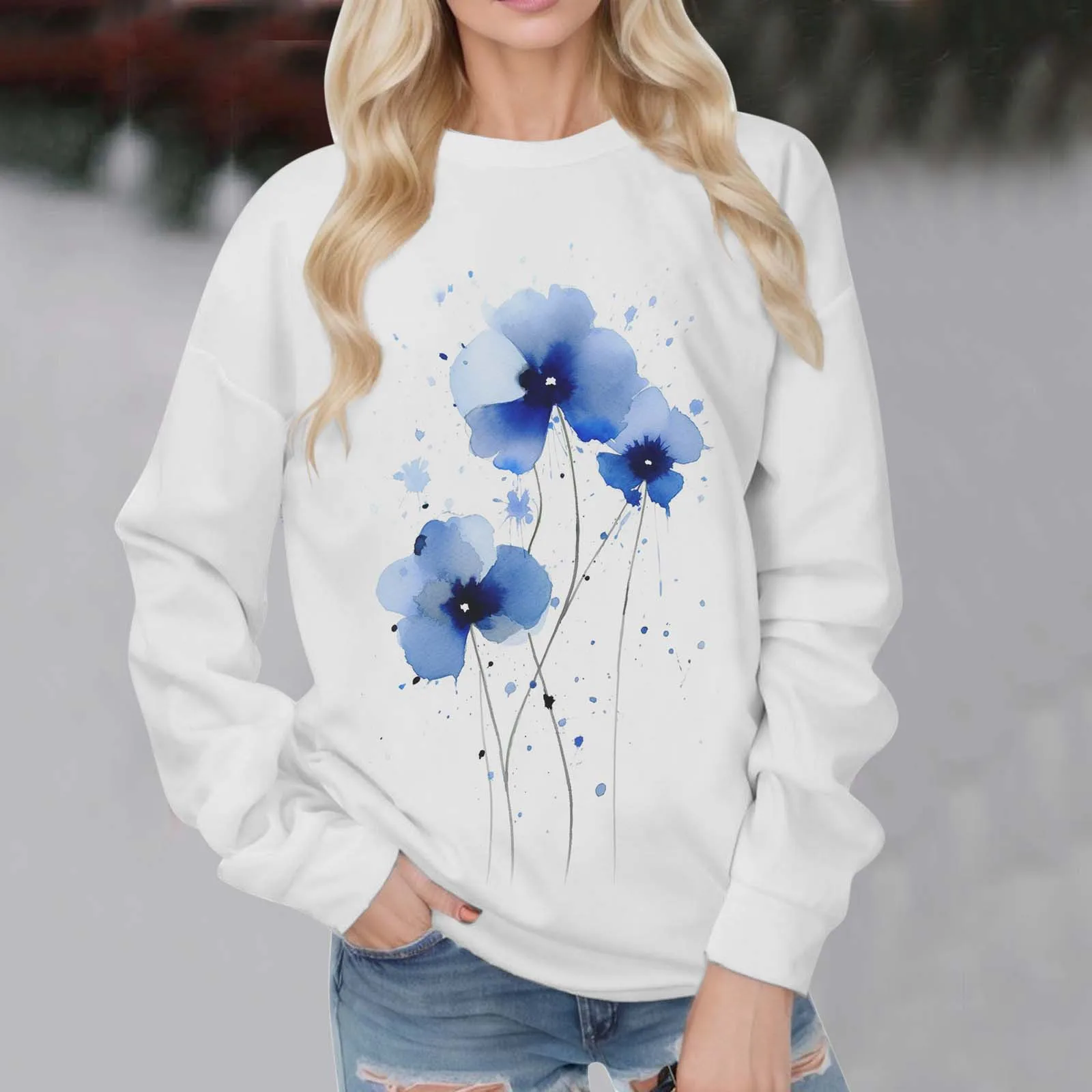 New 2024 Women Hooded less Pullover Sweatshirt Sports Casual Loose Top Flower Printing Autumn Winter Hoodies Female Streetwear