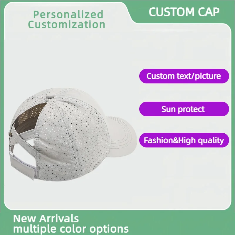 Customized quick drying soft top baseball cap for women in summer with exposed ponytail and breathable duckbill cap