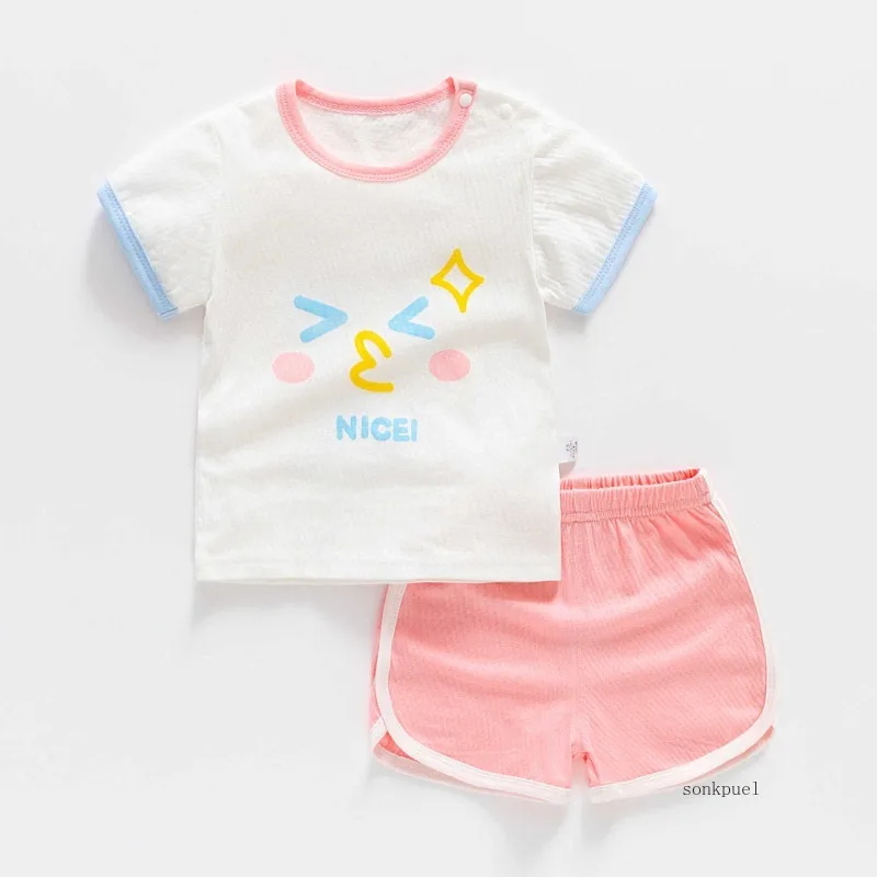 Summer Baby Set Cotton Sleeve Tops+shorts Newborn Girl Tshirt Pants Infant Kids Boys Girls Clothes Suit