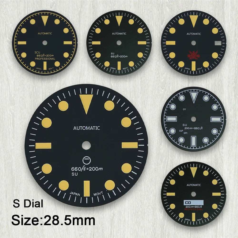 28.5mm S Logo SUB Retro Dial Fit NH35/NH36/4R/7S Japanese Movement Green Luminous High-Quality Watch Modification Accessories