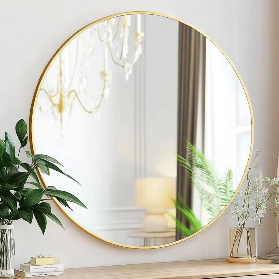

Зеркало Gold Circle, круглое зеркало 20 дюймов, золотая металлическая рама, круглые настенные зеркала для ванной, спальни, гостиной, прихожей.