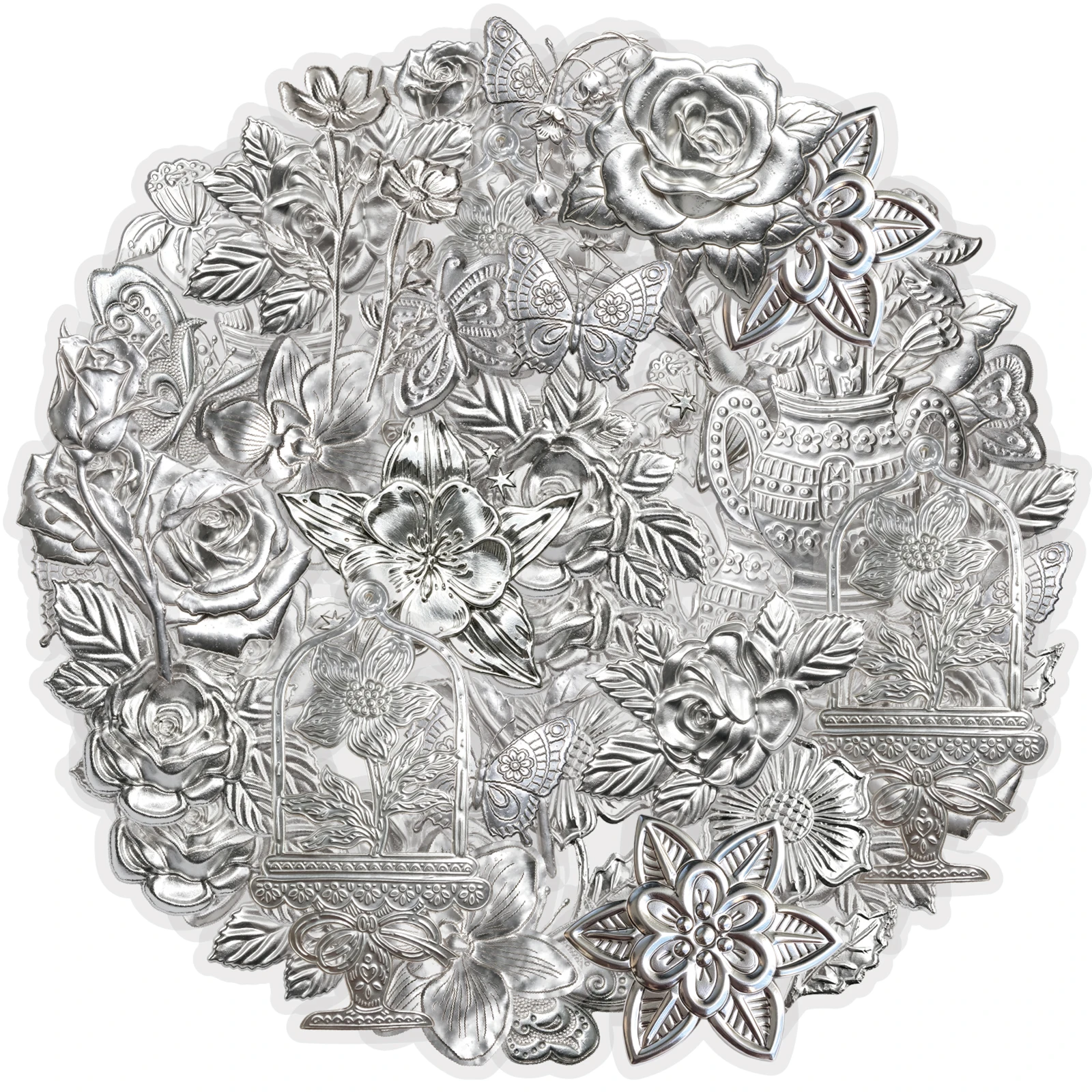 Etori Life 60Mm*2M Silver Glitter Rose Butterfly Die-Cut Tape with Vintage Floral Patterns for DIY Decoration of Notebooks, Greeting Cards, Gift Boxes, Suitable for Laptops, Phone Backs, Guitars, Sticker Books, Postcards and Envelopes, Helmets and Bicycles, Gift Box Packaging, Scrapbooking Supplies, Office Decoration Supplies, Art Aesthetics, Art Supplies, Cycling Decals, Gifts for Friends