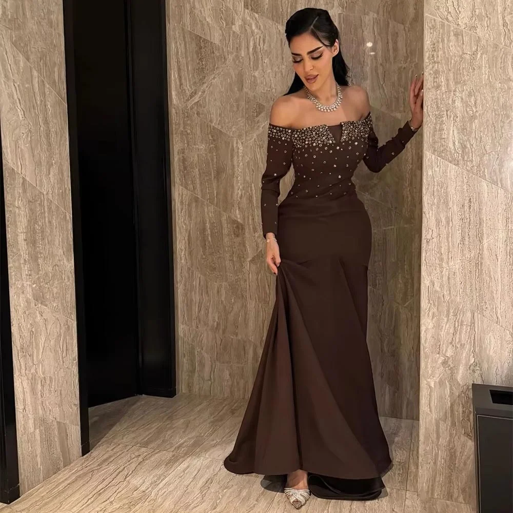 تخصيص رائعة Ruched المرأة فستان حفلة موسيقية مثير كم طويل الساحرة حورية البحر الطابق طول فستان الحفلات الديكور ثوب مسائي