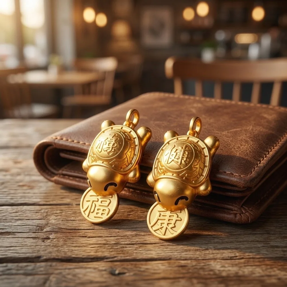 2PCS Metal Lucky Turtle Keychain - Feng Shui Charm for Longevity and Stability - 2.4 x 1.4 cm with Red Green Leather