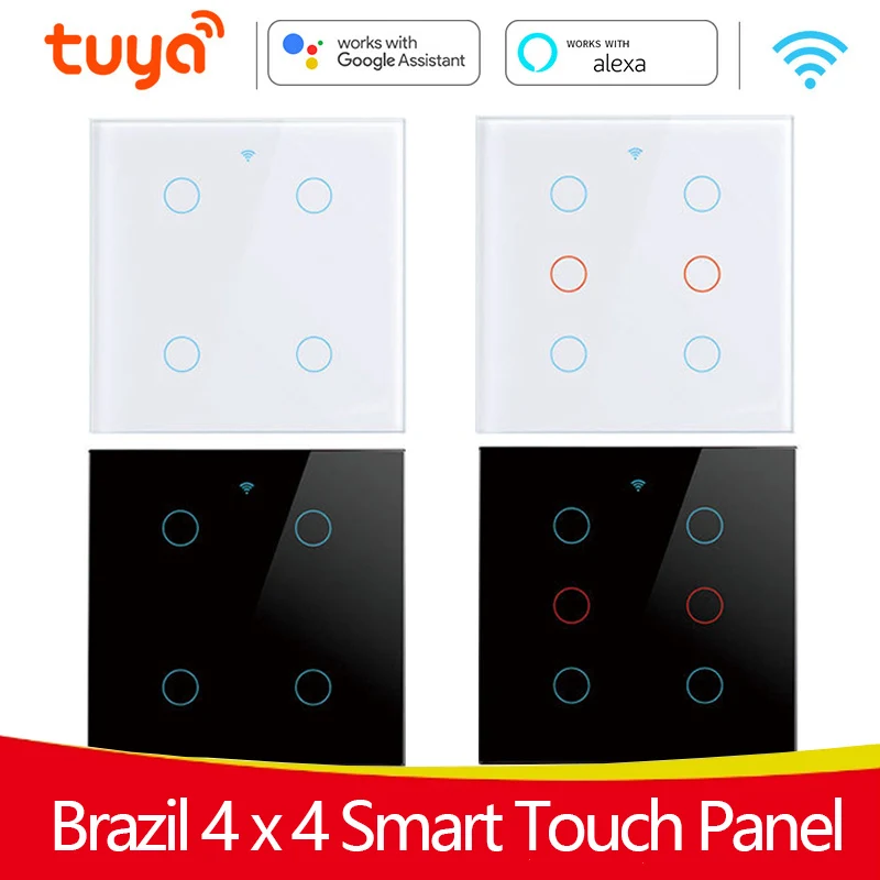 Brazil 4x4 Tuya WiFi Smart Switch RF433Mhz Touch Panel 4/6 Gang Timing Light Switch APP Control Voice With Alexa Google Home