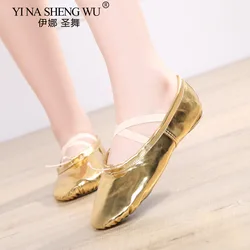 New Professional PU Gold Silver Training Body Shaping Yoga Slippers Belly Ballet Dance Shoes Kids Girls Woman Practice Shoe