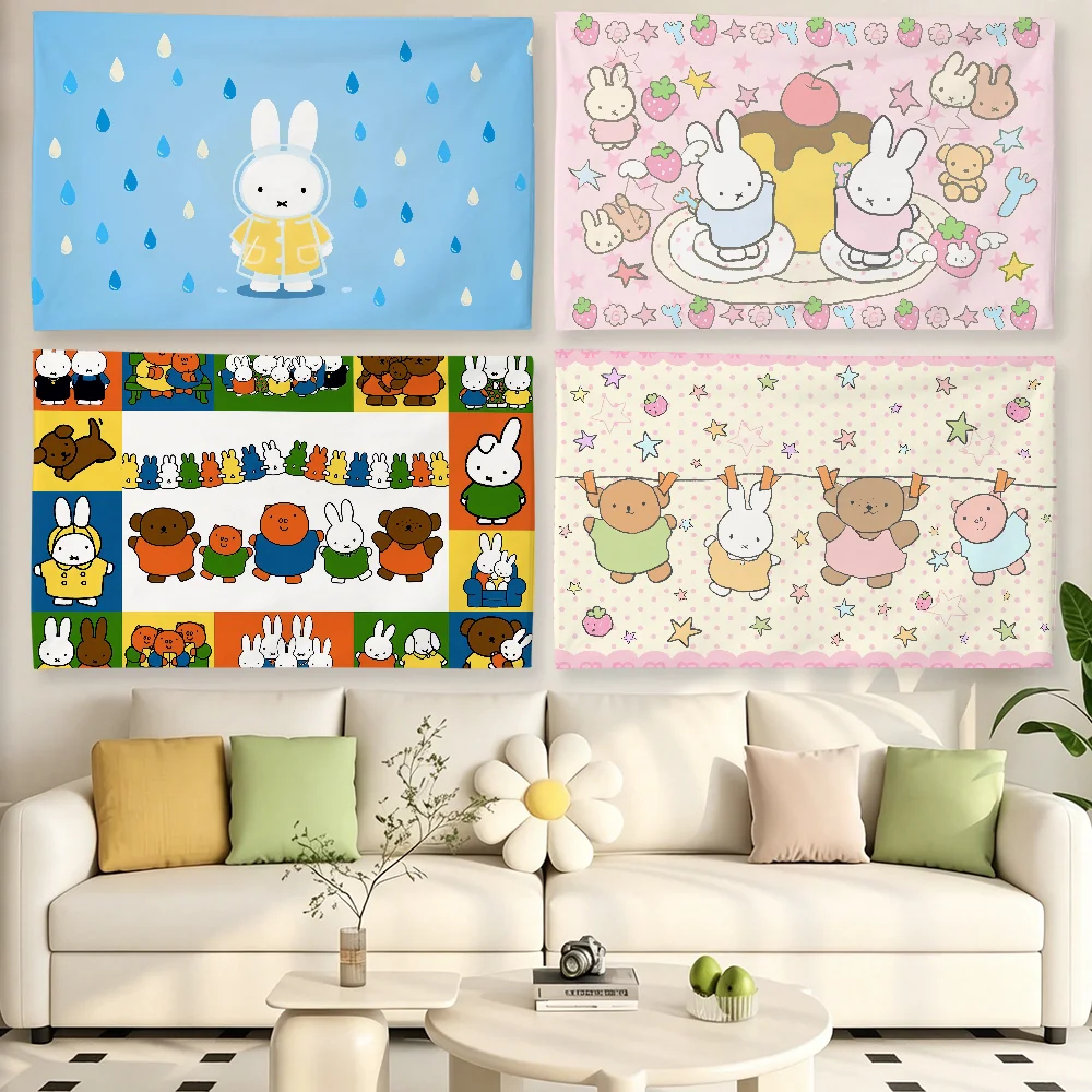 Cartoon M-Miffy-S Kaninchen niedliche Flagge für Wohnzimmer, Zuhause, Wohnheim, Dekoration, Wand, Outdoor, Camping, Party, Banner, Geschenke