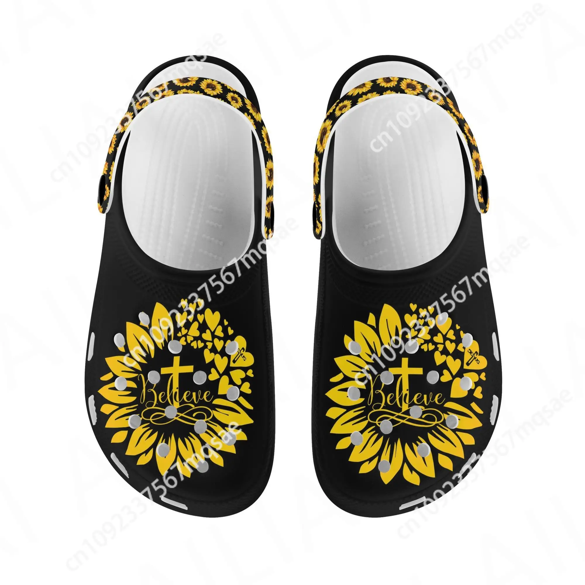 Believe in God Sunflower Print Sandals, Chrétien, Cadeau de Pâques, Confortable, observateur, Respirant, Pantoufles HOShower, 2023