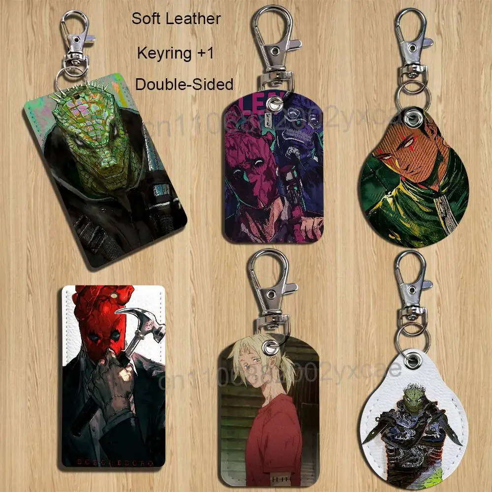Shin Noi Kaiman Dorohedoro Leather Card Holder with Exquisite Keychain purpose Case for Metro ID Access Control Card Badge