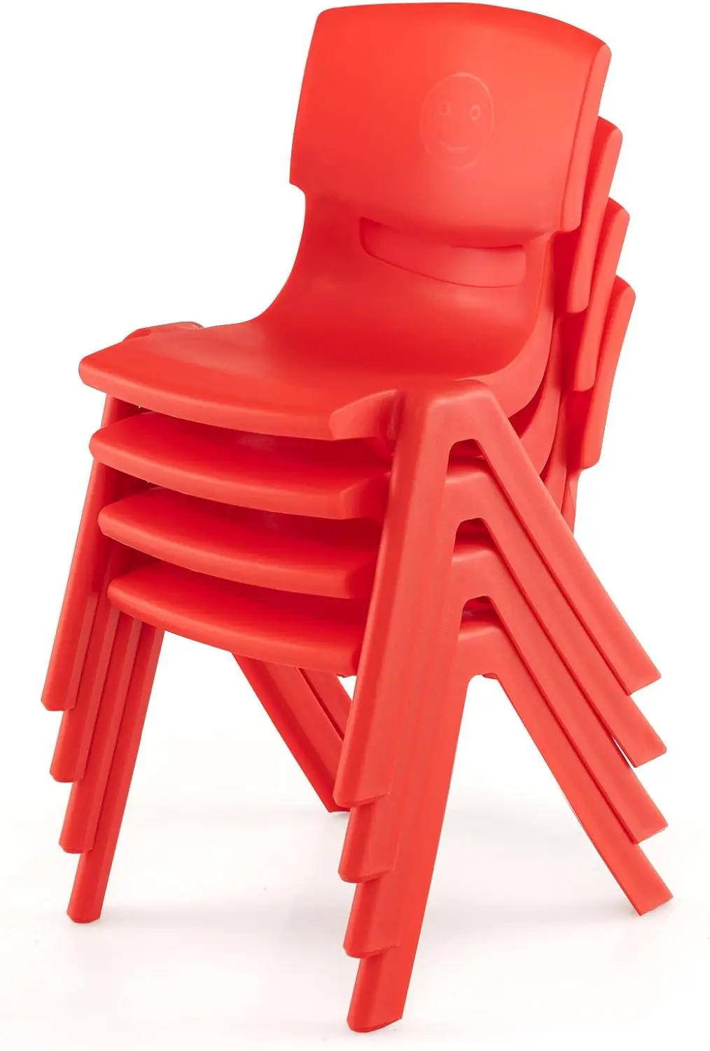 

4 Pack Red Stackable Kids Chairs for Daycare, School, Home and Outdoor Use - Durable Plastic