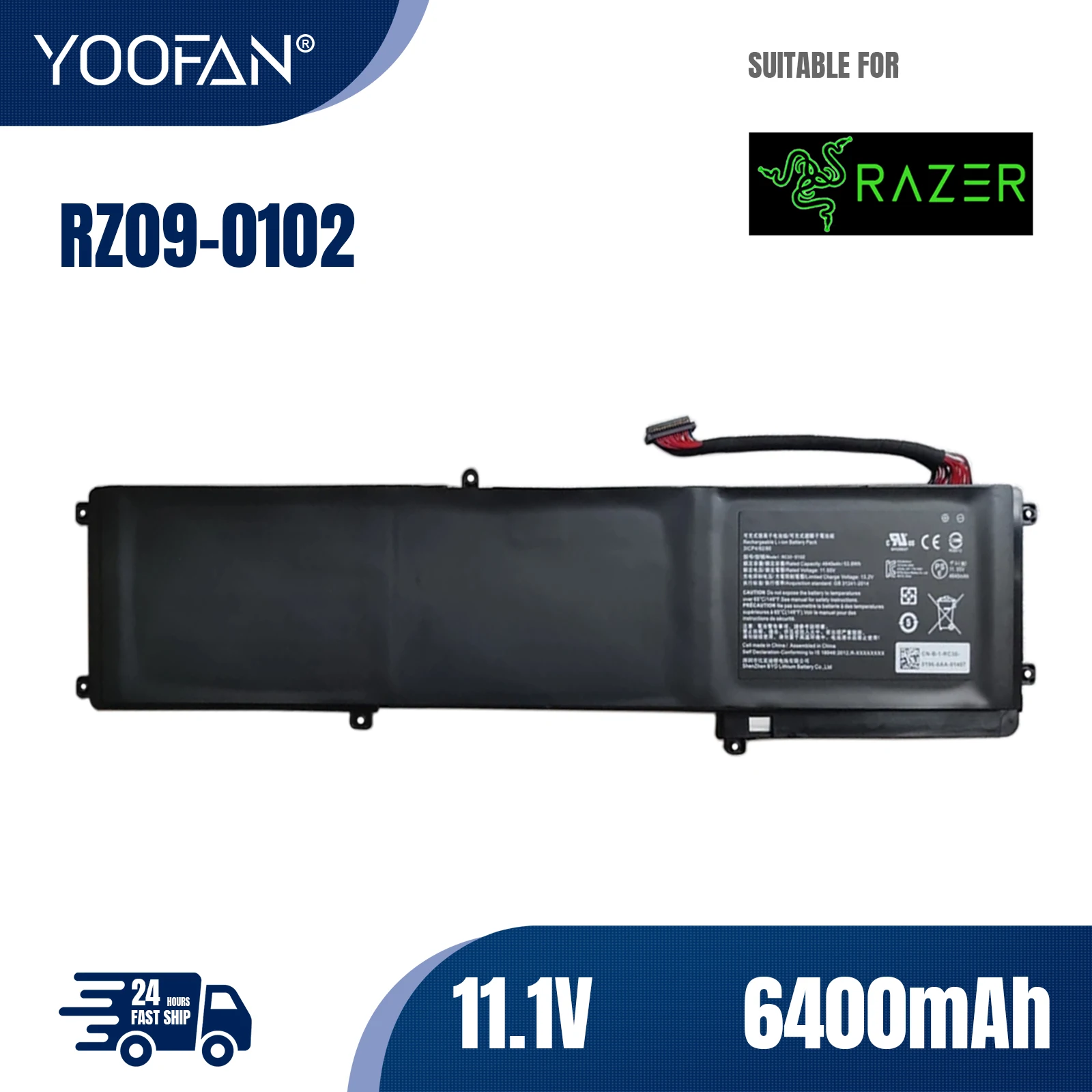 

YOOFAN RZ09-0102-батарея Original para ordenador portátil, 11,1 В, 6400 мАч, para Razer Blade RZ09-01302E22, 01301E41