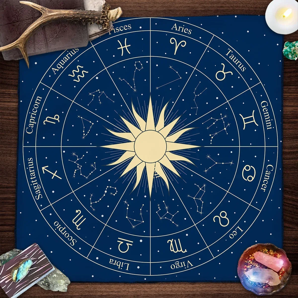 Altar Cloth Wheel of The Zodiac Astrology Chart Tapestry Wall Hanging Tarot Tablecloth Tarot Deck Home Decor Board Game Pad