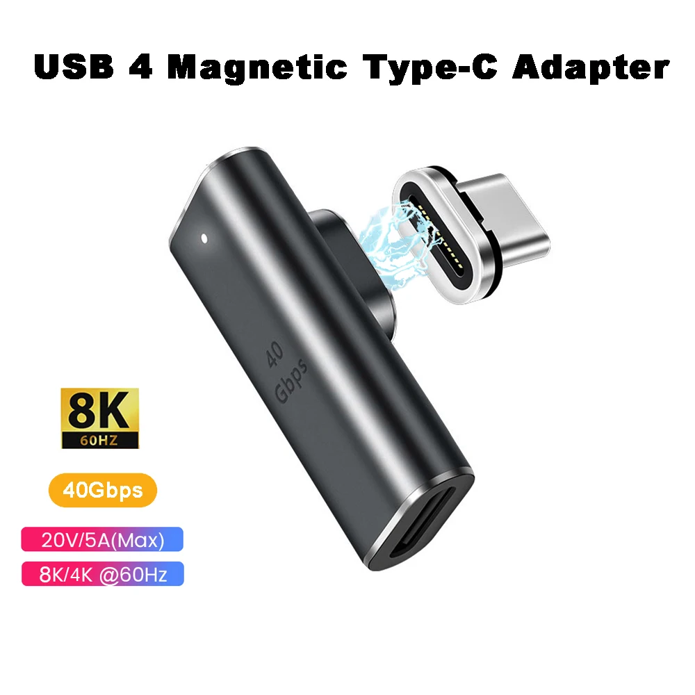 24 Pin 100W USB4 Gen 3 Magnetic Type-C Adapter 5A 8K@60Hz 40Gbps USB-C Convertor For Macbook Compatible with Thunderbolt 3 / 4