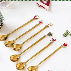 1pc Merry Christmas Stainless Steel Gold Silver Elk Snowman Santa Spoon 2024 New Year Christmas Decoration for Home 2023 Navidad