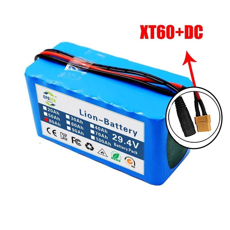 24V 80Ah 7s3p 18650 Battery Lithium Battery 24v 80000mAh Electric Bicycle Moped Electric Lithium Ion Battery Pack + 2A Charger