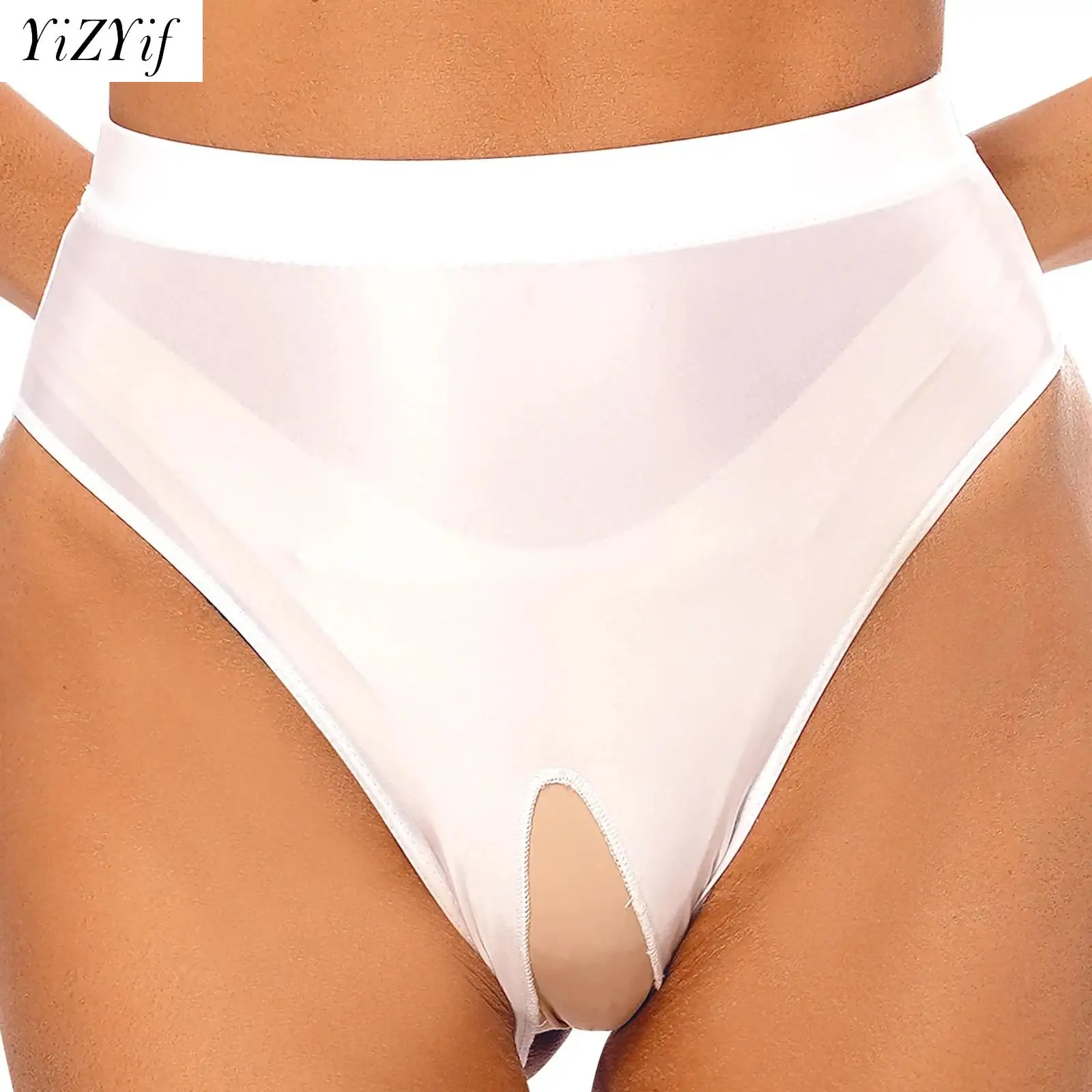 

Womens Sexy Open Crotch Thongs Briefs Underwear High Waist Glossy Stretchy G-string Panties Lingerie for Nightwear Clubwear