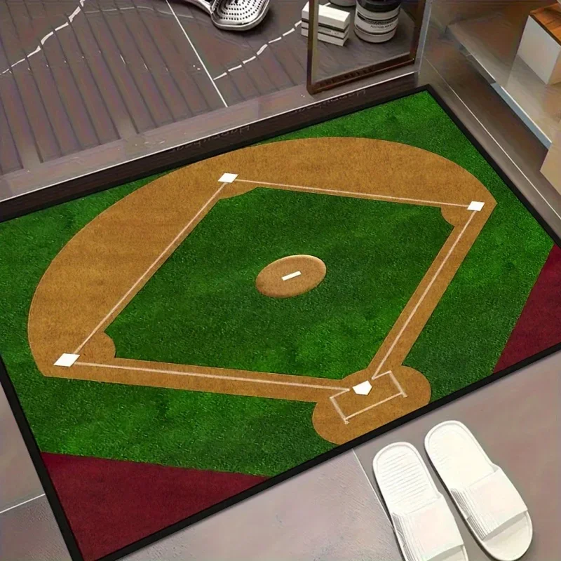 Baseball Field Pattern Doormat Non Slip Sports Theme Front Door Floor Mat Boys Room Entryway Decor