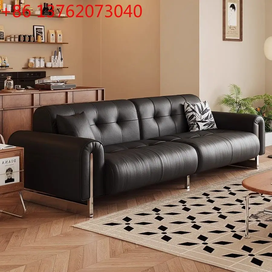 أريكة TTItalian من جلد البقر من الطبقة الأولى أريكة بقرة سوداء كبيرة لغرفة المعيشة شقة صغيرة خفيفة فاخرة أريكة صف مستقيم #5