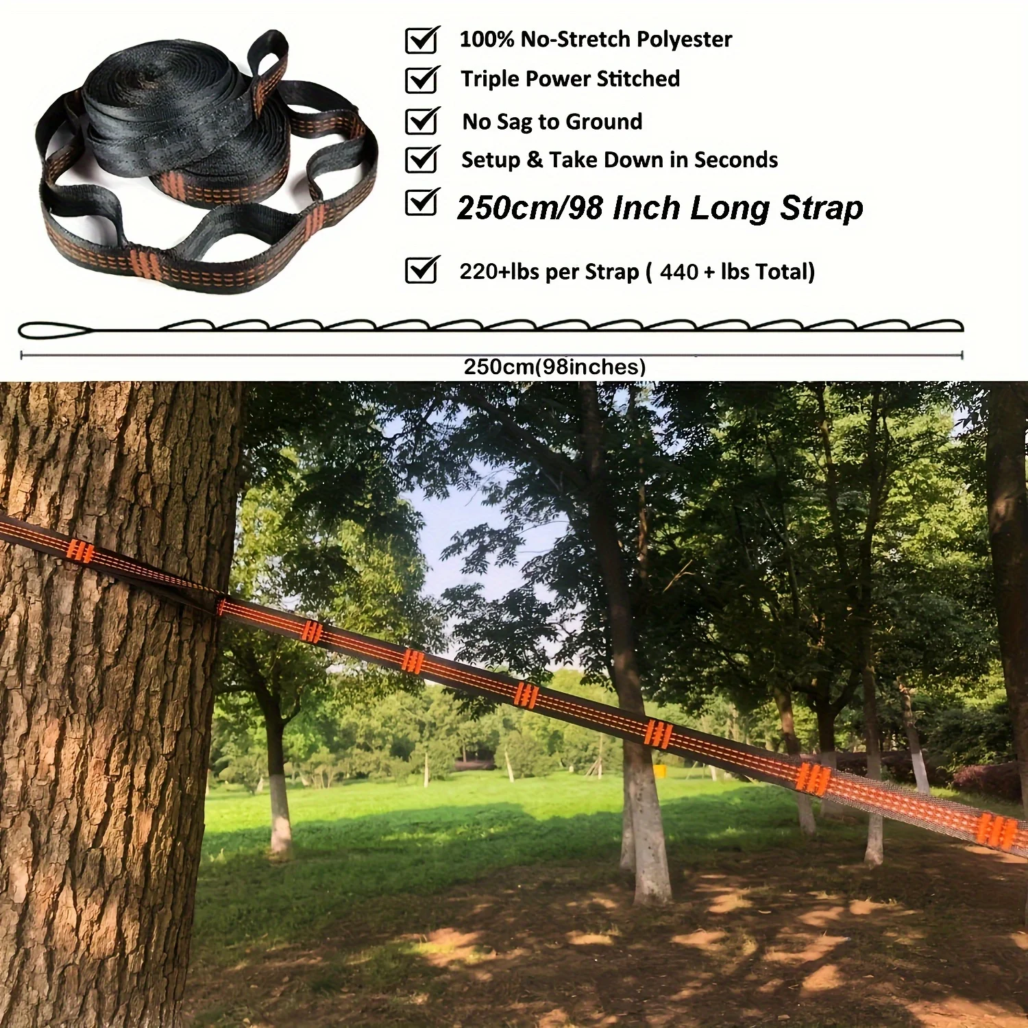 Bunte Block-Nylon-Hängematte mit Bergschnalle – Robuste Outdoor-Camping- und Reiseausrüstung, einschließlich Riemen