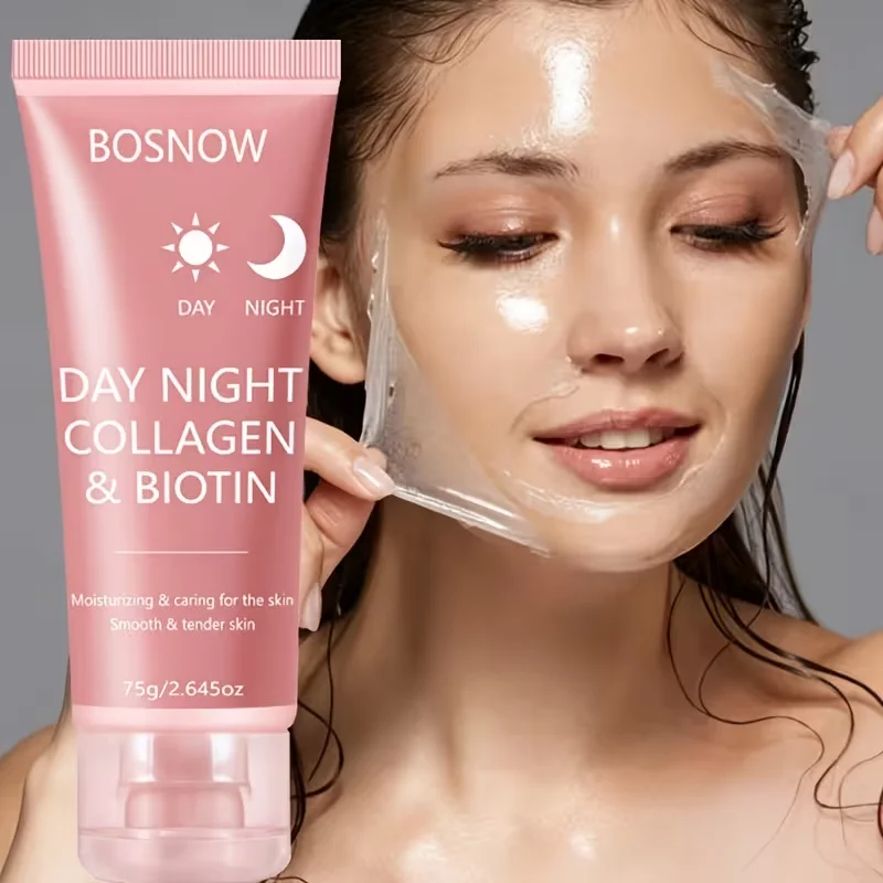 75g Biotin Collagen Smoothing and Rejuvenating Peel-Off Cleansing Mask, suitable for day and night care, beneficial for dry skin, dull skin, loose skin, and fine lines. It moisturizes and cares for the skin, leaving it smooth, soft, clean, and healthy. Ideal as a birthday gift or for Black Friday