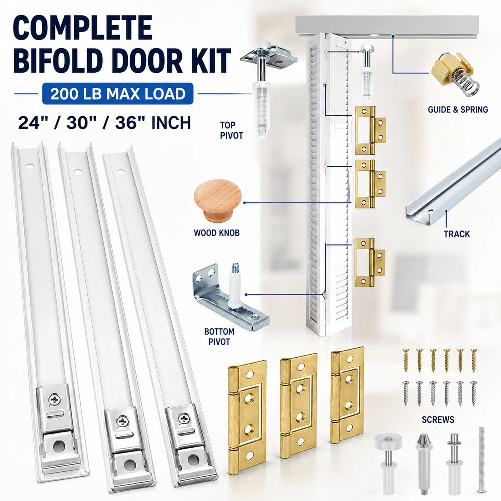Bifold Door Hardware Kit 24 30 36 Inch Closet Door Track Replacement Repair 200LB Surface Mount Folding Door