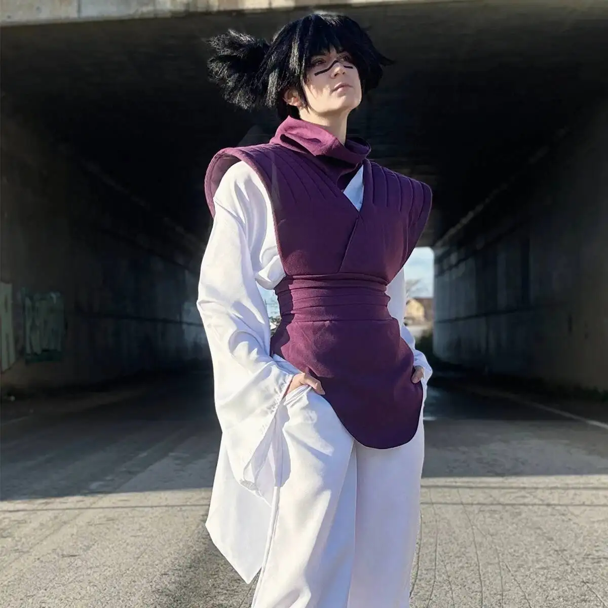 Fantasia de Cosplay Choso de Jujutsu Kaisen (JJK) - Colete Roxo, Gola, Cinto e Calças Elásticas Brancas - Presente Ideal
